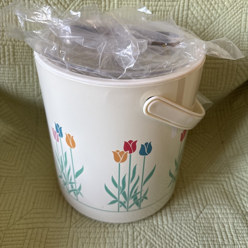 Vintage Phoenix Tulip Ice Bucket NOS Retro Mod Colorful Floral Barware New